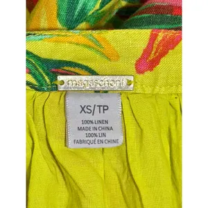 Magaschoni‎ Yellow Tropical Linen Tunic Dress V-Neck Short Sleeve XS Pockets thumbnail 3
