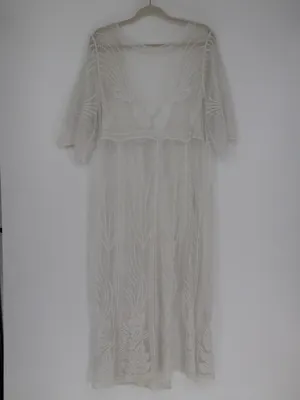 Cupshe Ivory Floral Lace Boho Kimono Maxi Swim Cover Up Long Sheer Mesh Medium thumbnail 11