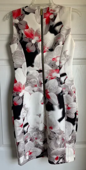 Calvin Klein Floral Orchids Print Cocktail Office Knee Length Sheath Dress Sz 6 thumbnail 3