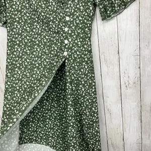 Unbranded Green White Dainty Floral Short Sleeve Button Faux Wrap Midi Dress thumbnail 3