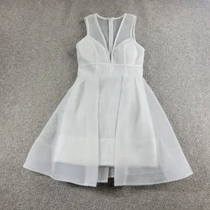 Blithe LA Nylon Mesh Dress Womens S White Sheer Lined V Neck Banded Prom New thumbnail 1