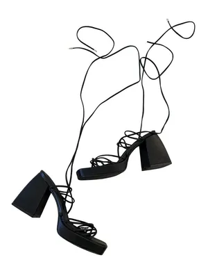 C LABEL Black Platform Laceup Sandals Heels Size 39 / 9 thumbnail 7
