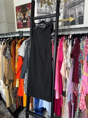 SHEIN BAE Black Satin Trim Strapless Tuxedo Midi Dress Women’s XS New NWT thumbnail 5