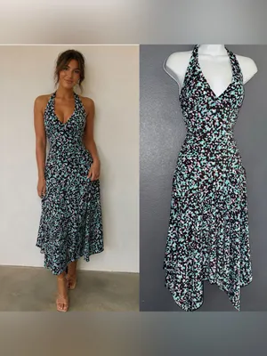 BCBGMaxazaria Women's V-Neck Halter Brown Green Dress size Small - Medium thumbnail 2