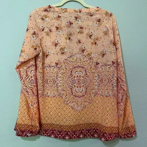 Sanctuary Orange Sunshine Floral Tie Festive Boho Blouse Womens M Fall Casual thumbnail 2