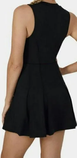 Halara V Neck Sleeveless Side Zipper Pleated Mini Golf Dress Black Small thumbnail 2