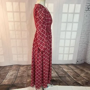 Gal meets glam Robyn maroon plaid long sleeve maxi dress size 0 thumbnail 6