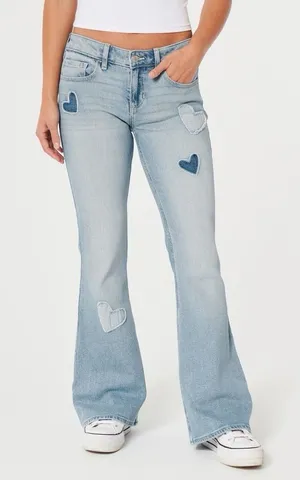 Hollister Low-Rise Light Wash Flare Jeans Y2K Coquette Hearts Size 6/28 EUC!! thumbnail 1
