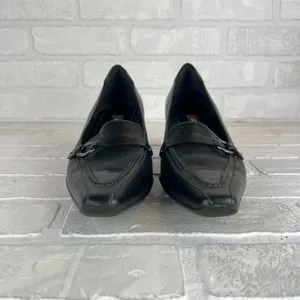 ECCO Loafer Pumps Women 7.5 38 Black Leather Pointed Toe Block Heel Strap Office thumbnail 6