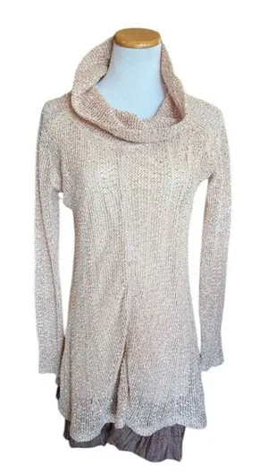 Womens Altard State Oatmeal Metallic Fleck Knit Cowl Neck Tunic Dress - Sz L thumbnail 1