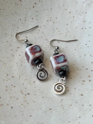 Handmade ceramic swirl chic boho retro vintage style dangle earrings💙 thumbnail 4