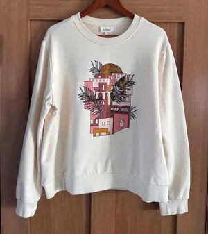Bohme Graphic Crewneck Pullover Sweatshirt Ivory Cotton Women’s size Large thumbnail 1