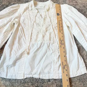 Anthropologie Delilah White Lace Embroidered Puff Sleeve Peasant Blouse Top US 0 thumbnail 9