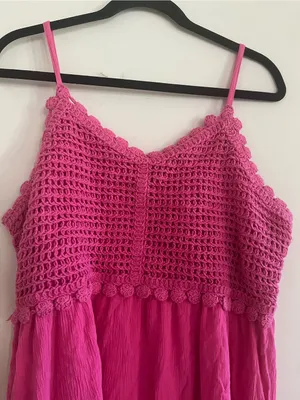 SO Pink Crochet Cotton Mini Dress XXL Beach Vacation Summer Resort thumbnail 2