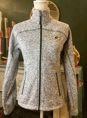 NFL Team Apparel Green Bay Packers Grey Marl Full Zip Fleece Jacket Womens Small thumbnail 1