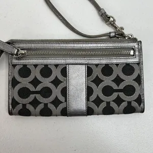 COACH Julia OP Signature Lurex Silver Black Clutch Zippy‎ Wallet Large Wristlet thumbnail 6