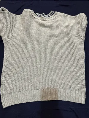 American Eagle Outfitters Gray Knit Sweater with Navy Stripe thumbnail 6