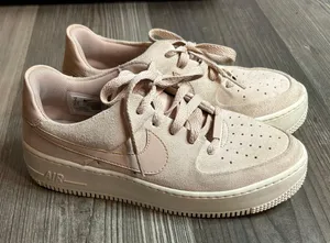 Nike Air Force 1s Light Pink Suede Sneakers thumbnail 1