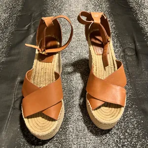 Womens 8M Tory Burch Selby wedge espadrille sandal brown/jute-wrapped platform thumbnail 6