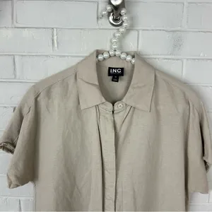I.N.C. Neutral Linen Blend Boxy Short Sleeve Button Front Top Size XS thumbnail 3