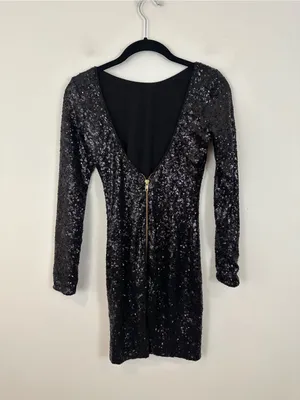 DRESS THE POPULATION Kelly Black Sequin Mini Dress Zipper Back Size XS thumbnail 4