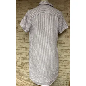 Garnet Hill Suns Out linen relaxed popover shirt dress striped purple Medium thumbnail 5