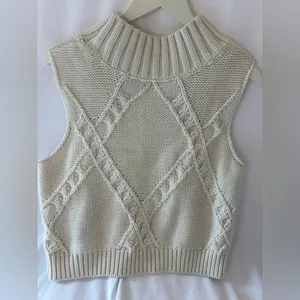Turtleneck Crochet Sweater Vest Fall Fashion Knit Sleeveless Tank Tops thumbnail 2