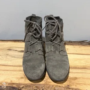 Sorel 9.5 Evie Lace Major Boot Grey Suede Wedge Heel‎ Weatherproof Gorpcore B23B thumbnail 4