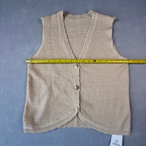 Womens Knit Vest Beige Tan V-Neck Button Scalloped Hem Small Bohemian Cottage thumbnail 6