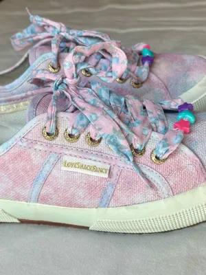 Superga x LoveShackFancy Tie Dye Sneakers Pink Blue Floral Laces 40 thumbnail 4