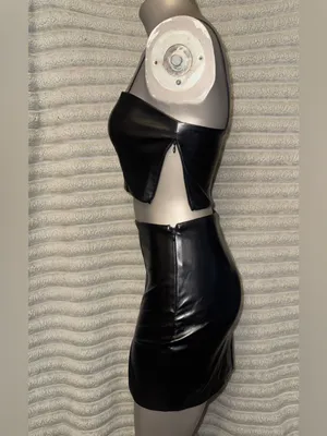 Forever 21 Black Faux Leather 2 Piece Set Corset Top + Mini Skirt S thumbnail 5