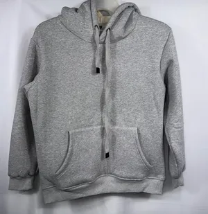 Women’s Gray Sherpa Lined Pullover Hoodie Size M Drawstring Kangaroo Pocket thumbnail 1