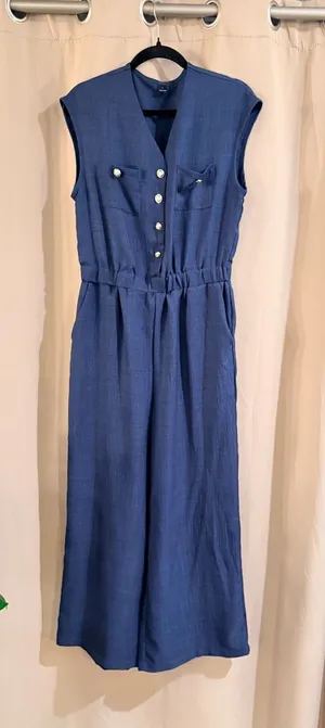 SHEIN Navy Blue Button-Front Jumpsuit thumbnail 1