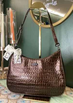 XOXO Metallic Bronze‎ Croc Embossed Shoulder Bag Y2K Baguette Brown Coquette thumbnail 1