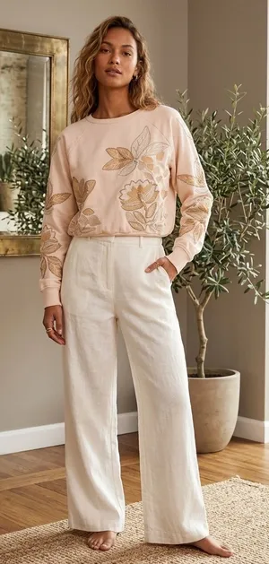 Anthropologie beaded floral embroidered cottage-core romantic sweatshirt XXS thumbnail 1