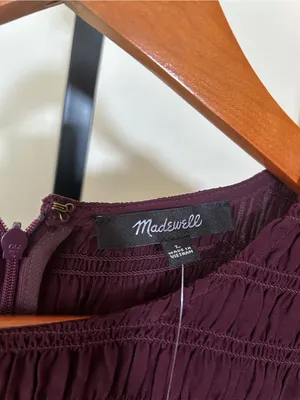 Madewell Long Sleeve Smocked Mini Dress Dark Pomegranate Purple NWT $148‎ Large thumbnail 7