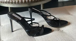 Steve Madden Kamea Black Patent Leather Strappy Slip On Heels Size 11M thumbnail 1