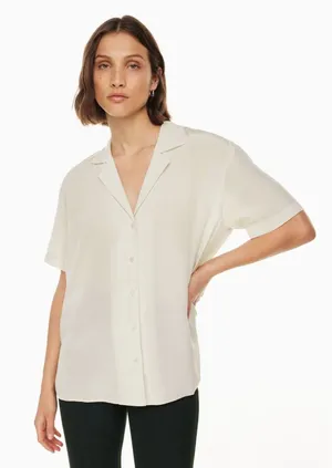 Aritzia BABATON Academy Matte Pearl 100% Silk Shortsleeve Blouse Button-Up 2XS thumbnail 1