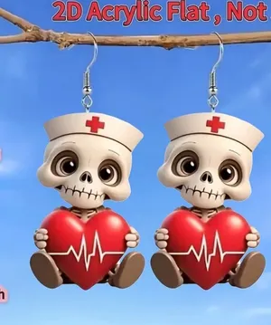 ❤️‍🩹❤️‍🩹❤️‍🩹3 for 12$❤️‍🩹❤️‍🩹❤️‍🩹Cute Nurse Skull Heart Earrings - Red thumbnail 1
