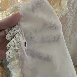 Vintage Lady Irene Lace Ruffle Peignoir Robe L Ivory Pink Ribbon Nylon Nightgown thumbnail 6