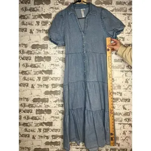 Grace + Karma | women denim button down dress puff sleeves thumbnail 9