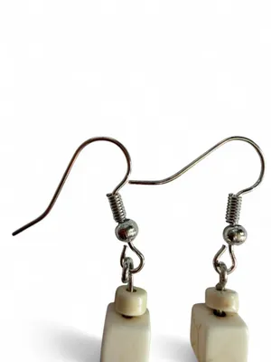 ⁠Handmade Cream Cross & Geometric Cube Bead Drop Earrings thumbnail 5