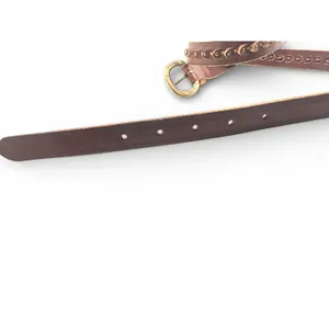 Vintage 90's Fossil women's M studded leather belt brown brass buckle thumbnail 5
