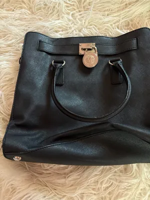 Michael Kors Hamilton Large Saffiano Leather Tote Bag Black Silver Hardware thumbnail 3