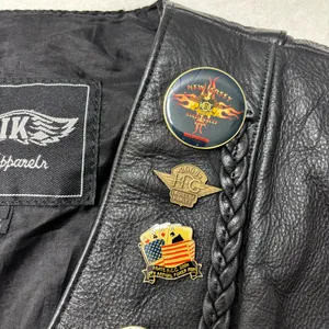 Unik Vintage Motorcycle Black Leather Vest with Unique Pins Size L‎ thumbnail 15