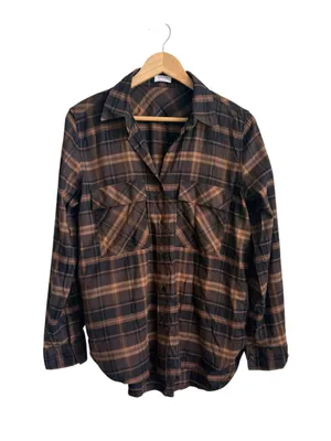 Aritzia Babaton Utility Shirt Brown Plaid Oversized Button Down Size Small thumbnail 3