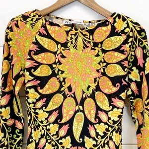 Zara Womens XS Mini Bodycon Floral Paisley Dress Bell Sleeve Cutout Multicolor‎ thumbnail 5