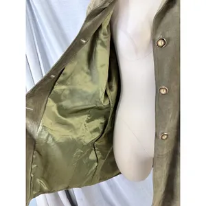 J. Jill Womens Olive Green 100% Calfsuede Leather Satin Lined‎ Car Coat Size M thumbnail 13