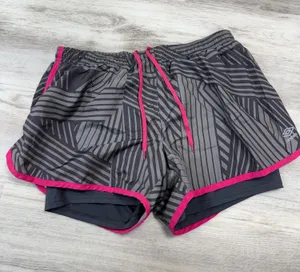 Umbro Women's Grey Geometric Running Shorts with Pink Trim thumbnail 1