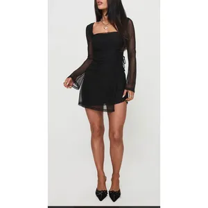 Princess Polly Black Mesh Long Sleeve Mini Dress Square Neck Wrap US 4 NWT thumbnail 8